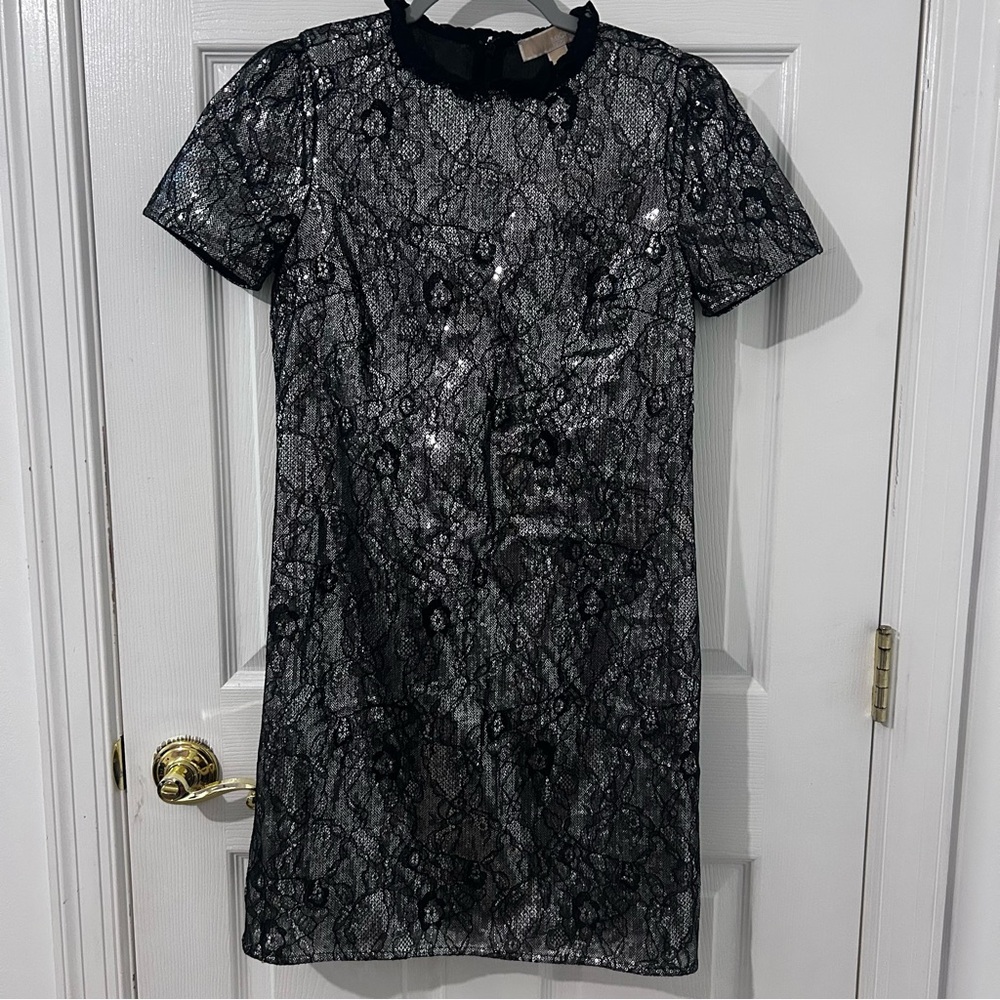 Black Lace Short Sleeve Dress XS